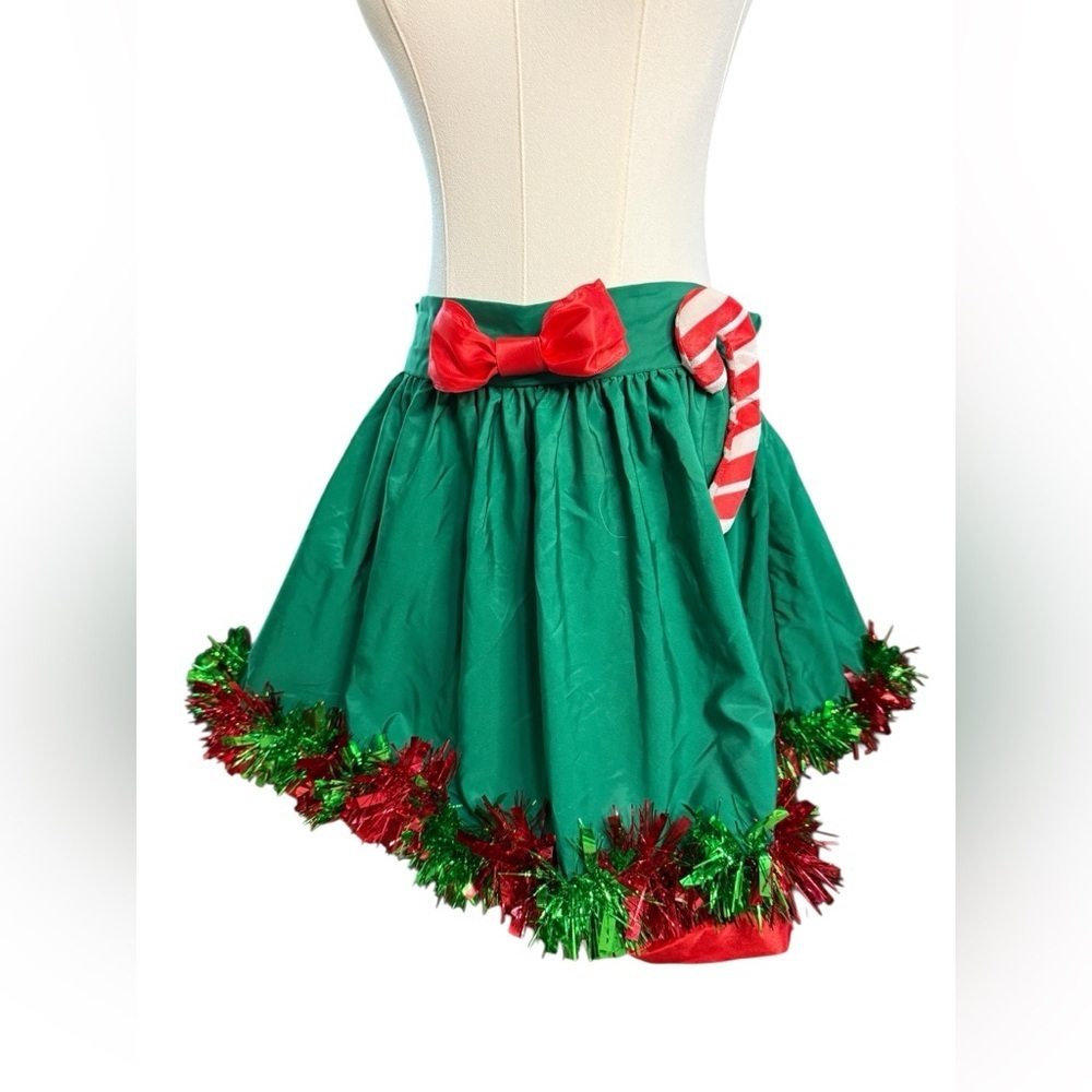Festive Green & Red A-Line Holiday Mini Skirt - Picture 3 of 8